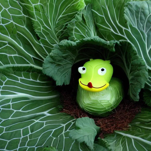 Image similar to a cabbage dressed as a duck