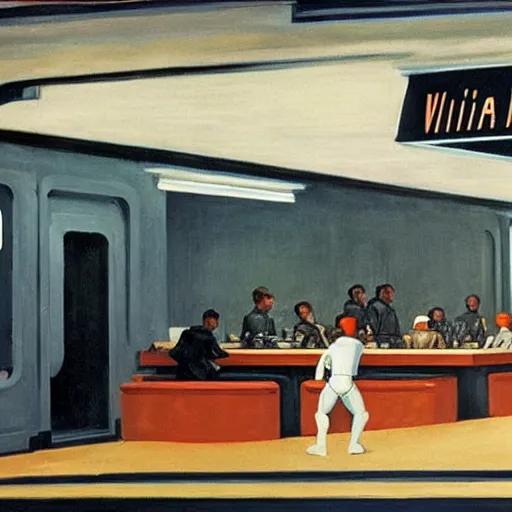 Prompt: star wars rebel alliance in Nighthawks 1942 Painting by Edward Hopper