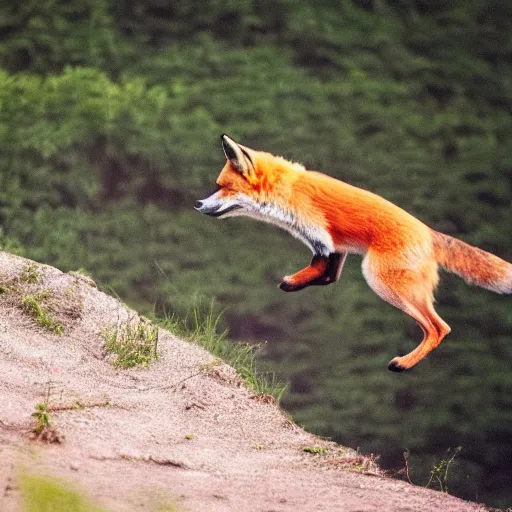 Prompt: fox jumping over a cute sleeping dog