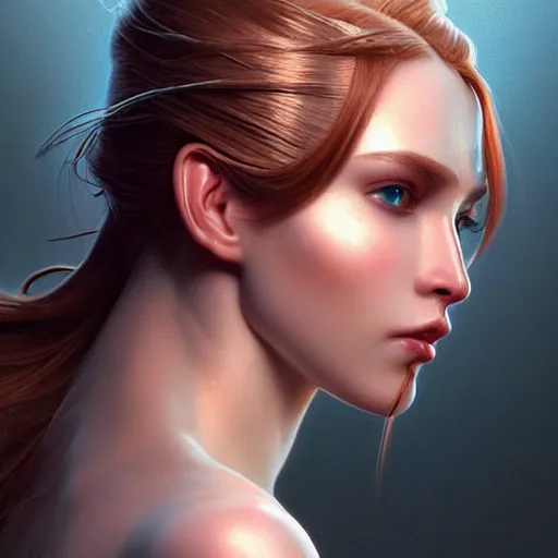 Image similar to Mechanical female android looking, cinematic lighting, intricate, elegant, super highly detailed, art station, concept art, smooth, sharp focus, no blur, no dof, extreme illustration, Unreal Engine 5, Photorealism, HD quality, 8k resolution, cinema 4d, 3D, beautiful, delicate, art by artgerm and greg rutkowski and alphonse mucha and loish and WLOP