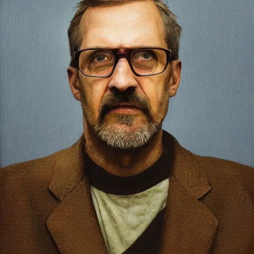 Prompt: a portrait of gordon freeman with background scenery by juergen teller, iris van herpen