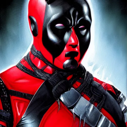 Prompt: a portrait of deathpool, extremely detailed digital art by mark brooks