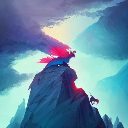Image similar to dragon on mountain top by anato finnstark, by alena aenami, by john harris, by ross tran, by wlop, by andreas rocha