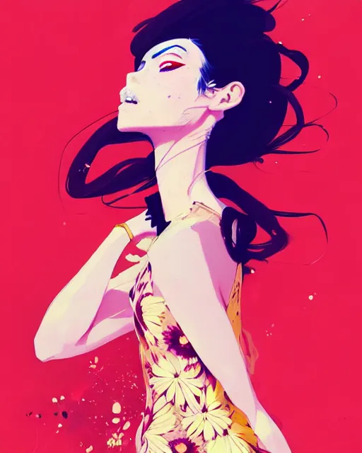 Image similar to a ultradetailed beautiful panting of a stylish woman in a flower dress, by conrad roset, greg rutkowski and makoto shinkai, trending on artstation