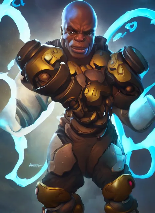 Prompt: character portrait of a fusion of Doomfist from Overwatch and Lucio from Overwatch by ArtGerm and Tom Bagshaw, 4k, highly detailed, cinematic lighting, characters merged