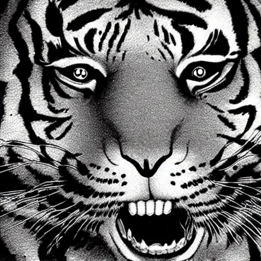 Image similar to a tiger head, junji ito,