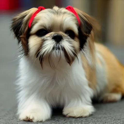Prompt: a shih tzu, mixed with tabby cat - n 9