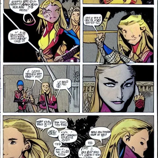 Prompt: Legolas throwing arrows to a horde of feminists, Marvel comic style