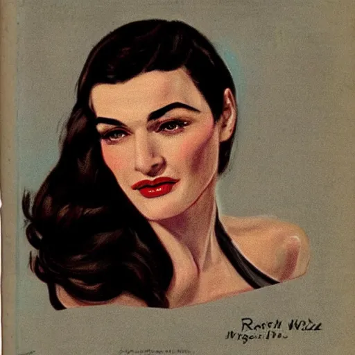 Image similar to “Rachel Weisz portrait, color vintage magazine illustration 1950”