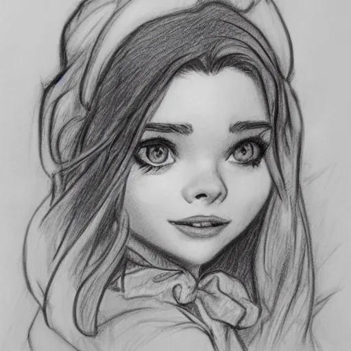 Image similar to milt kahl pencil sketch of chloe grace moretz as snow white