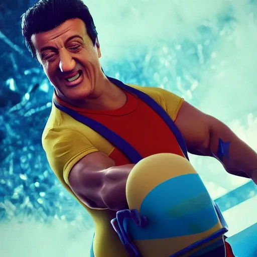 Prompt: sylvester stallone is spongebob squarepants, 3 d octane render, artstation, andrew krivulya