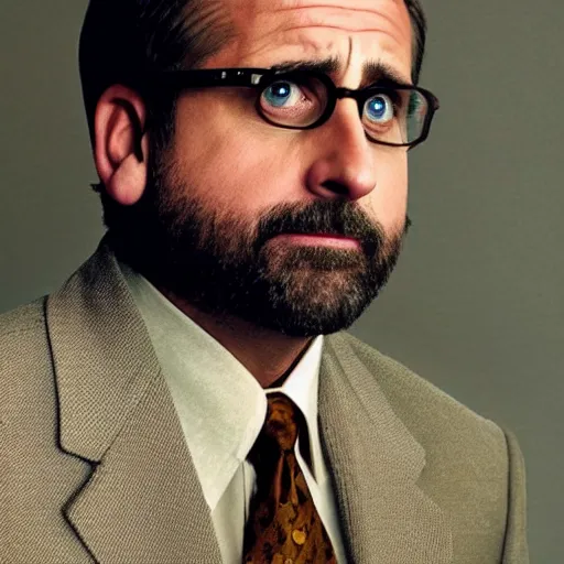 Prompt: Steve Carell as Jesus, The Office, Cubicles, Photorealistic, Professional Photography, Sad