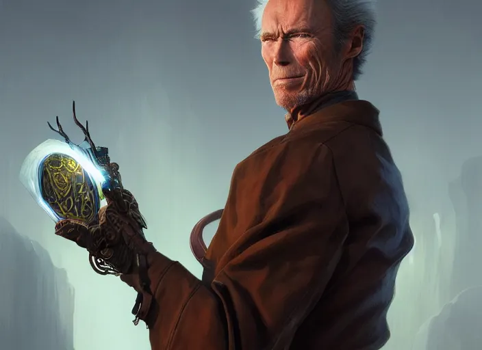 Prompt: clint eastwood as oscar diggs, intricate, d & d, wizard, fantasy, art nouveau, digital painting, trending on artstation, sharp focus, wide shot, illustration, global illumination, ray tracing, art by artgerm and greg rutkowski and ruan jia