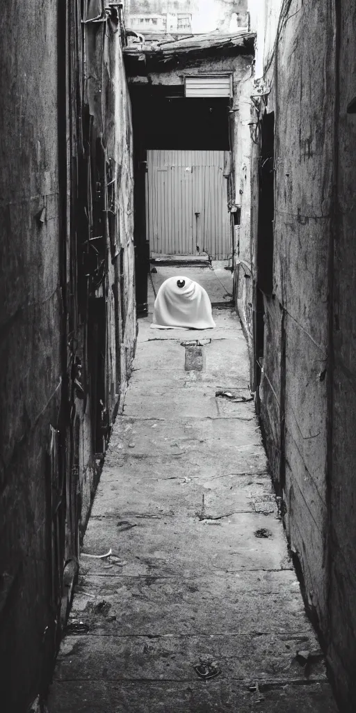 Prompt: photo of a ghost in an alley