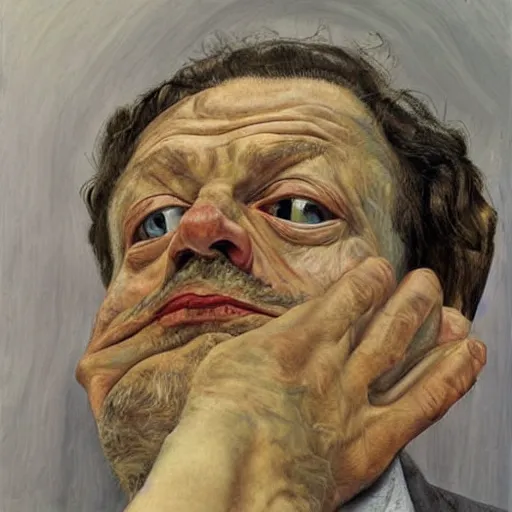 Prompt: high quality high detail painting by lucian freud, hd, portrait of despair