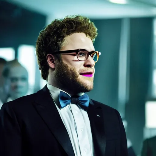 Image similar to stunning awe inspiring seth rogen as the joker movie still 8 k hdr atmospheric lighting