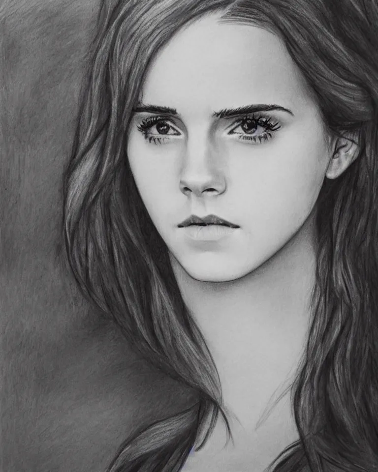 Image similar to emma watson, charcoal drawing, highly detailed