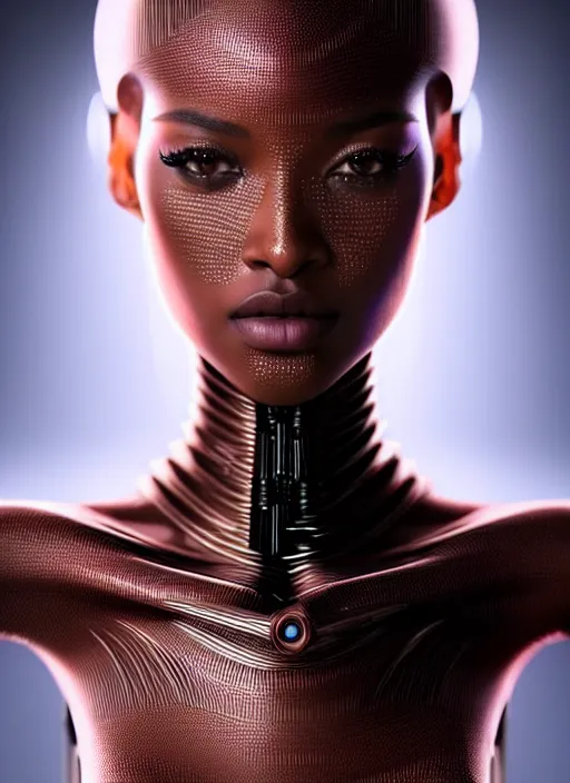 Image similar to portrait of robot model, intricate, sharp focus, octane render, brown skin, so real, detailed, beautiful, unreal engine, symmetrical!!, maybelline, sephora, loreal, artstation, art by artgerm, rossdraws, art by karol bak, makeup by pat mcgrath, cinematic, concept art, filmic, vsco