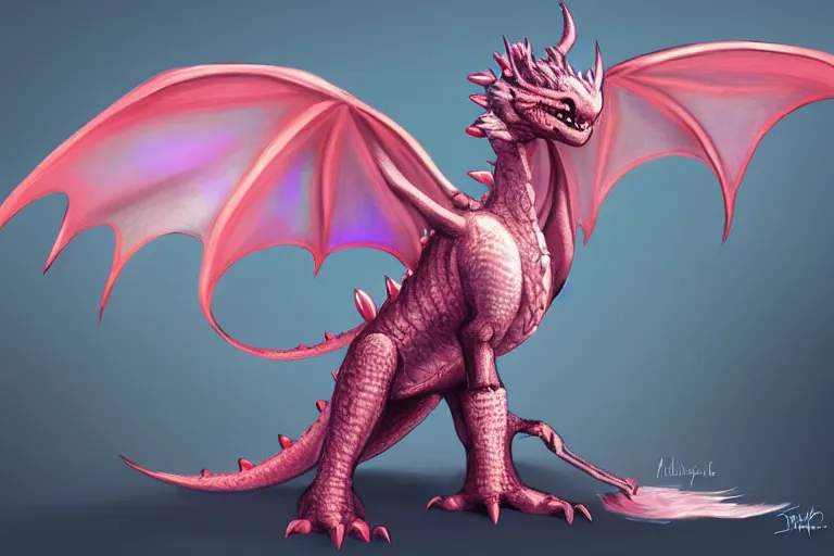 Image similar to full body digital illustration of a cute baby dragon with iridescent wings, concept art, matte background, deviantArt, artstation, artstation HQ, HD, 4k resolution