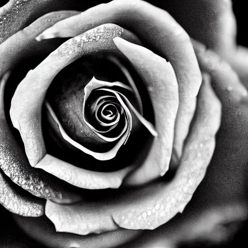 Image similar to a well-lit detailed macro photograph of a beautiful sliver filigree rose against a black backdrop.
