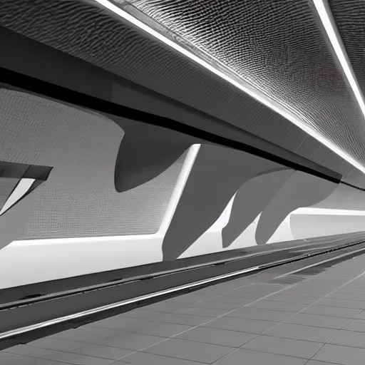 Image similar to a subway platform designed by zaha hadid