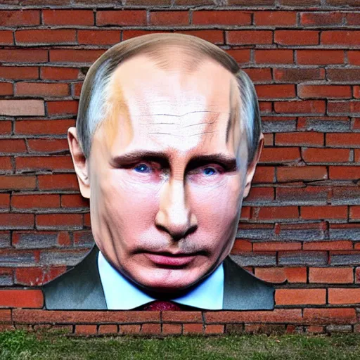 Image similar to putin's face painted on a brick wall