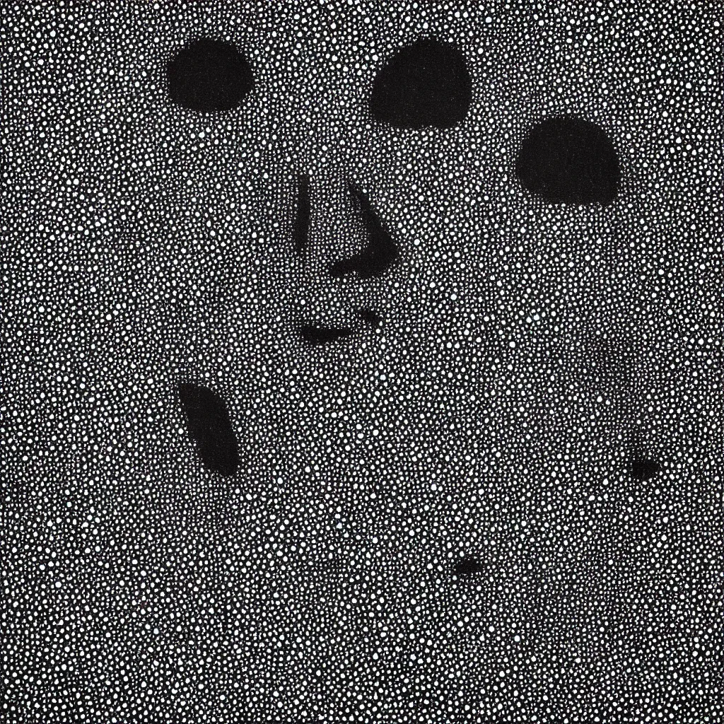 Image similar to face made out of planet, faceless people dark, dots, drip, stipple, pointillism, technical, abstract, minimal, style of francis bacon, asymmetry, pulled apart, cloak, hooded figure, made of dots, abstract, balaclava