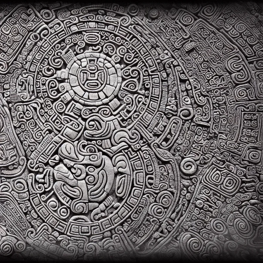 Image similar to wide angle shot mayan calendar stone carvings intricate elegant highly detailed centered digital painting artstation concept art