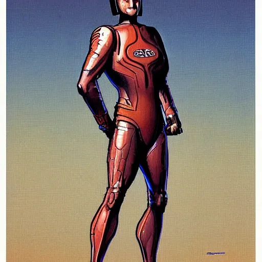 Image similar to concept art, stylized, super exaggerated proportions, concept design, male, science fiction suit, by jean giraud