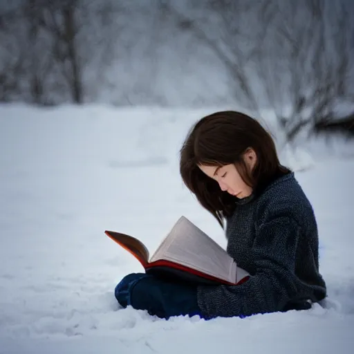 Image similar to a girl reading a book, by Emmanuel Lubezki