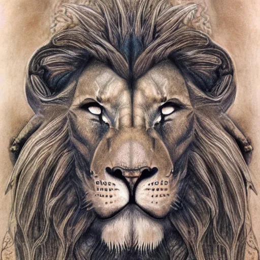 Image similar to detailed and sharp lion leo zodiac artwork, mystic style, detailed, 8 k, detailed, symmetrical, by brian froud