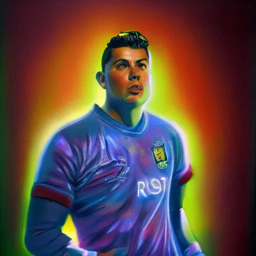 Painting of Cristiano Ronaldo wearing a FC Barcelona kit, High resolution -   Diffusion