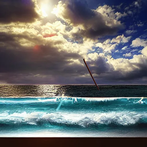 Prompt: God sucking up the ocean with a straw, Matte Painting