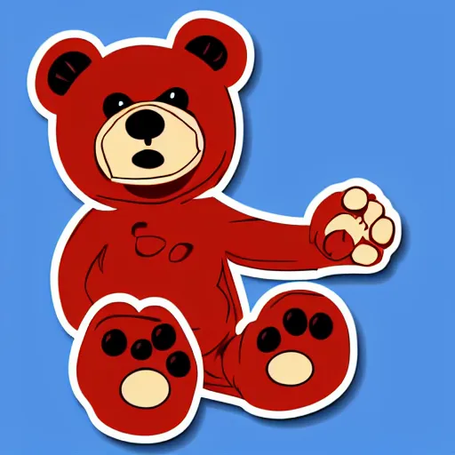 Prompt: Blood thirsty teddy bear from a horror movie, sticker, highly detailed, colorful, illustration, drama, smooth and clean vector curves, no jagged lines, vector art, smooth