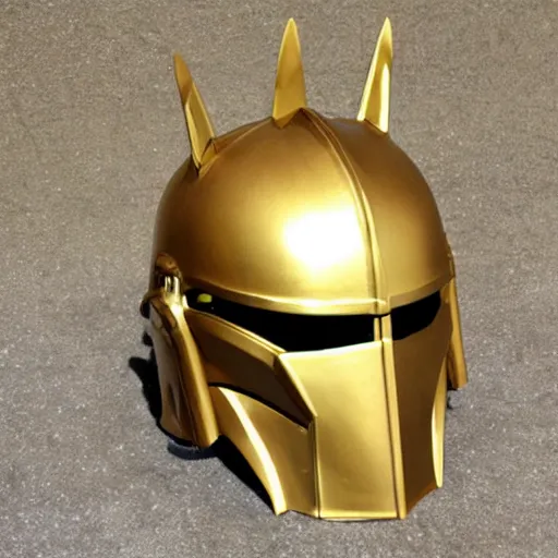 Image similar to golden mandalorian helmet crown