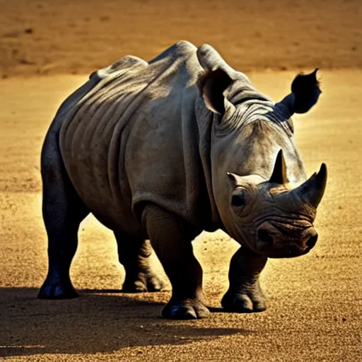 Prompt: an rhino that looks like a pug, national geographic photography