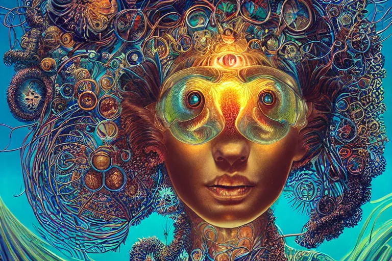 Image similar to raver by artgerm, steve argyle, ernst haeckel, david a. hardy, oyama kojima, phil koch, annie leibovitz, benoit mandelbrot, dan mumford, bruce pennington, mimmo rotella