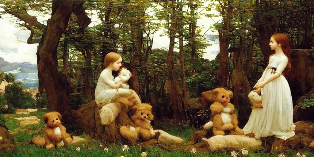 Image similar to 3 d precious moments plush animal, precious moments, master painter and art style of john william waterhouse and caspar david friedrich and philipp otto runge