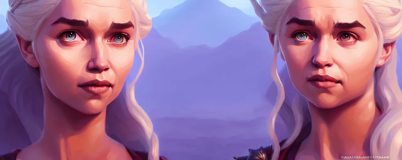 Image similar to portrait of Daenerys Targaryen, mattepainting concept Blizzard pixar maya engine on stylized background splash comics global illumination lighting artstation lois van baarle, ilya kuvshinov, rossdraws