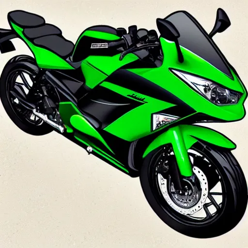 Prompt: kawasaki ninja 3 0 0, green and black : : stitched patch, clothing patch design : :