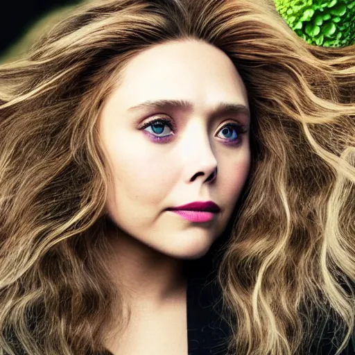 Prompt: elizabeth olsen with broccoli hair, trending on artstation, 4 k quality, intricate