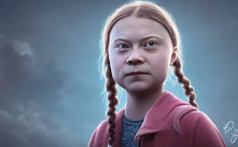 Image similar to a portrait of greta thunberg in the style of hans zatzka, high details, cinematic, 8 k resolution, beautiful detailed, artstation trending, octane render, unreal engine