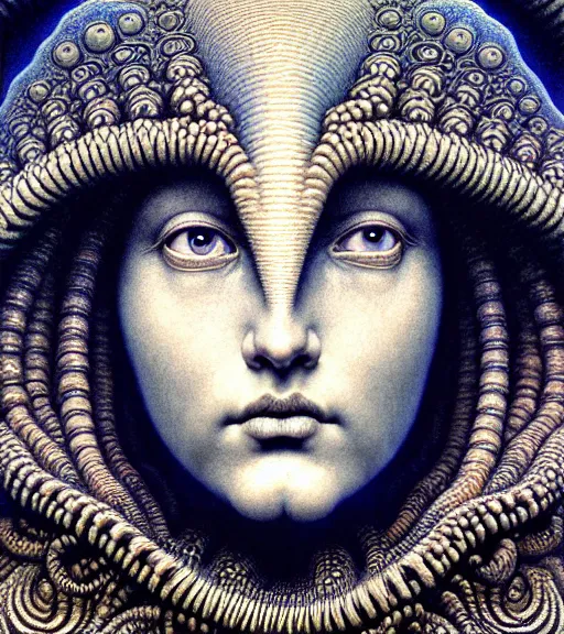 Prompt: detailed realistic beautiful limpet goddess face portrait by jean delville, gustave dore, iris van herpen and marco mazzoni, art forms of nature by ernst haeckel, art nouveau, symbolist, visionary, gothic, neo - gothic, pre - raphaelite, fractal lace, intricate alien botanicals, ai biodiversity, surreality, hyperdetailed ultrasharp octane render