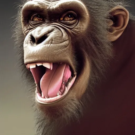 Image similar to Strong Angry Chimpanzee Screaming, Boris Vallejo, Epic, 8k resolution, ArtStation, Hyperrealistic