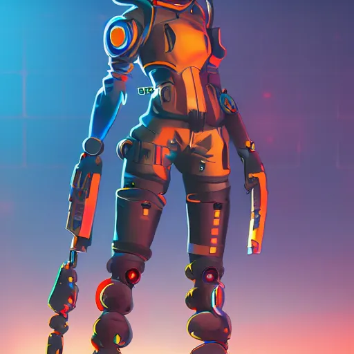 Image similar to stylized cybernetic ninja - cyberpunk girl, wearing techwear and armor, weoponary, complementary colors, highly detailed, artstation, digital matte painted in the style of overwatch, concept art, smooth