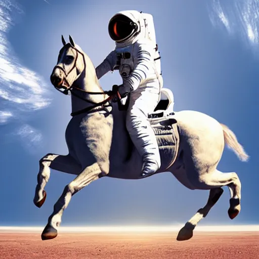 Prompt: A realistic photograph of an astronaut riding a horse