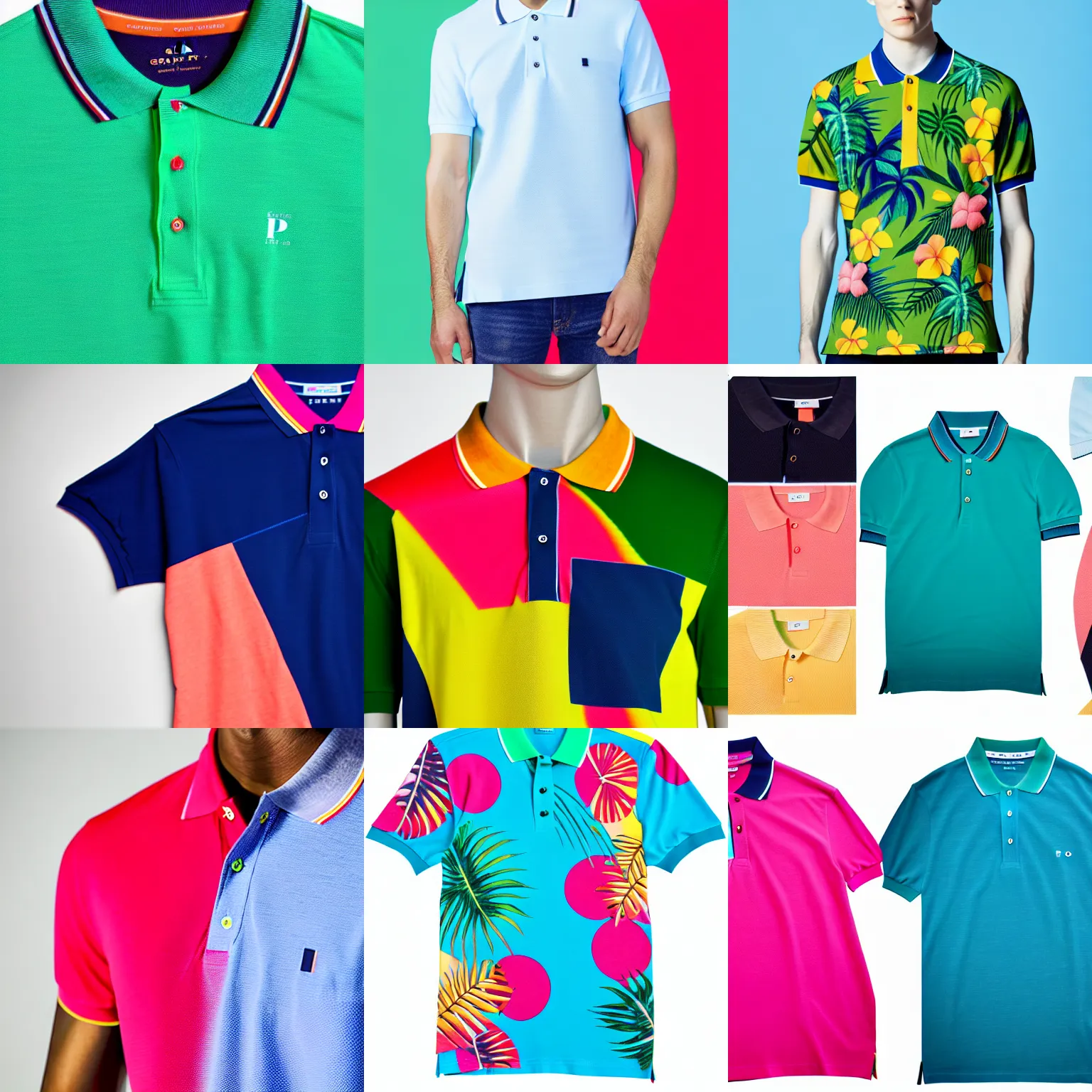 Prompt: a detailed high key lighting product photo of a gap polo shirt. saturated colors with tropical influence. couture. high fashion. fashion week