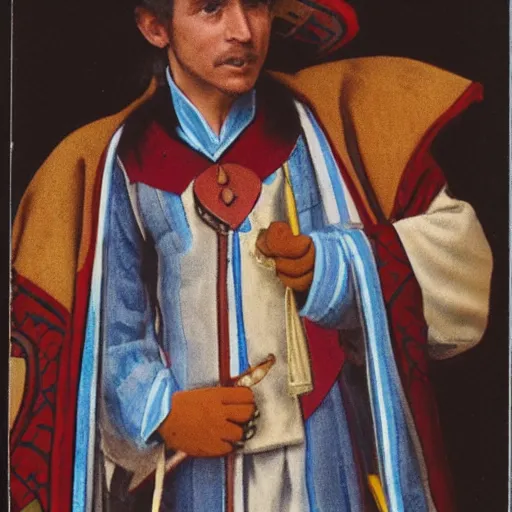 Image similar to magic the gathering card of a man wearing traditional aragonese folk costume