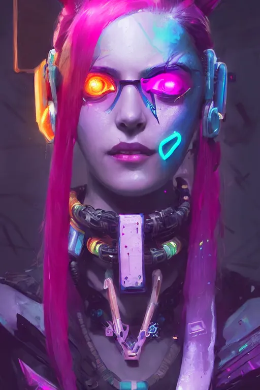 Image similar to jinx from league of legends, cyberpunk futuristic neon. decorated with traditional japanese ornaments by ismail inceoglu dragan bibin hans thoma greg rutkowski alexandros pyromallis nekro rene maritte illustrated, perfect face, fine details, realistic shaded, fine - face, pretty face