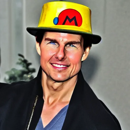 Image similar to tom cruise wearing mario's hat